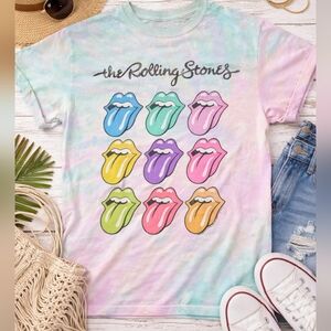 The Rolling Stones Pastel Tie Dye Graphic Tee Medium MD Vintage Style Band Tee